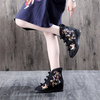 Naționale stil lolita pantofi vintage cap rotund mare înălțime pantofi pentru femei broderie drăguț broasca gotic pantofi de dans kawaii cizme