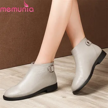 MEMUNIA 2020 mai Noi femeile glezna cizme din piele pantofi zip catarama toamna iarna cizme confortabil tocuri mici pantofi femei
