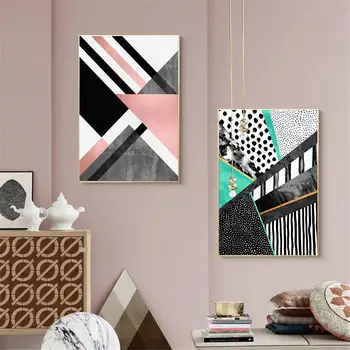 Geometrie Arta De Perete Panza Poster Negru Roz Bloc Print Abstract, Arta Picturii Moderne, Tablouri Decorative Living Decor De Perete