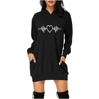 Rochii pentru femei de Ziua Îndrăgostiților Scrisoare de Imprimare Inima Hanorac cu Buzunare Tricou Rochie de Moda Pulover de Toamna Rochii Negre vestido