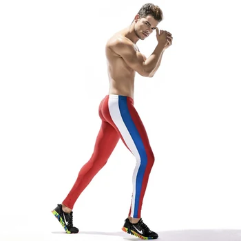Vară nouă sexy talie mică parte stripe mozaic oameni de sport pantaloni lungi de sex masculin oamenii de fitness de funcționare jogging exercițiu de antrenament pantaloni