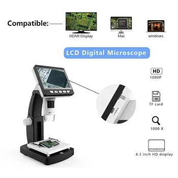 1000x digital microscop electronic microscop video 4.3 inch HD ecran LCD de lipit microscop telefon reparații Lupa