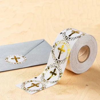 1 inch rotund aurit cruce autocolant religioase de Rugăciune Creștină autocolant plic sigiliu eticheta 50-500pcs
