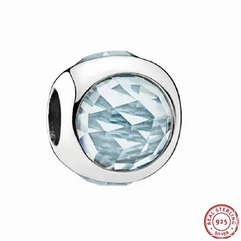 Real Argint 925 Fațete Aqua Cristal Albastru Radiant Picături de Margele DIY se Potrivesc PANDORA Farmece pentru Femei Bijuterii de Luare FL512-E
