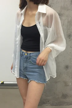 Noi Vara Coreean Femei Șifon Vrac Tricouri Femei Soare, Îmbrăcăminte De Protecție Se Potrivesc Batwing Maneca Cardigan Alb Bluza Tricou