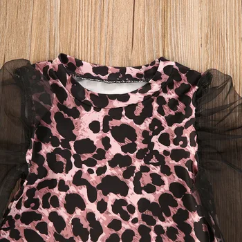 1-6Y Moda de Vara Copii Fete Rochie Leopard de Imprimare Dantela lungime mâneci Genunchi Lungime Rochie a-Line
