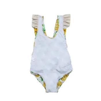 2021 Moda Copii Fetița Înot Salopeta cu Volane Ananas Imprimare de Zbor Maneca O de Gât O singură Bucată Costume de Baie cu Arcul