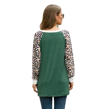 CINESSD Leopard de Imprimare Bluza Femei Neagra O de Gât Maneca Lunga Pulover Casual Topuri Înnodate Tunica Liber 2019 Toamnă Moale Tricouri
