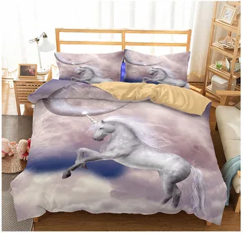2/3Pcs 3D Desene animate cu Unicorn Poliester Moale, Seturi de lenjerie de pat Pentru Adulti Duvetcover Cu față de Pernă Regina king Tipărite Bedcloths sj187