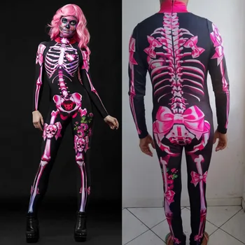 Femeie Sexy Halloween Salopeta De Schelet De Imprimare Înfricoșător Cosplay Costum Complet Sleevem Copil Fată De Calificare Groază Bodysuit Romper Pentru Femei