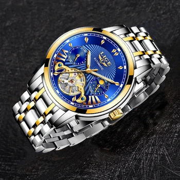 LIGE Automat Ceas de Lux Ceasuri Barbati Automată Ceas Albastru Bărbați Impermeabil cuarț Ceas de mână Relojes Hombre 2020