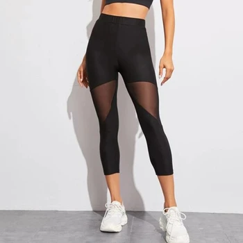 Negru De Fitness Legging Pentru Femei Inima Antrenament Legginngs Femmle Plasă De Mozaic Jambiere Pantaloni Solide