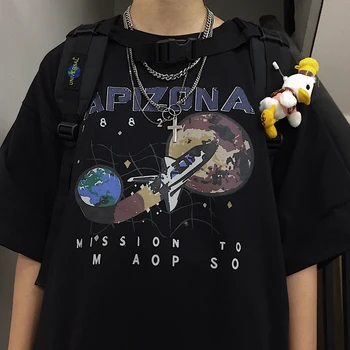 Vara Femei Retro Planeta Imprimare Harajuku Nava Arizona Spațiu de Imprimare Negru T-Shirt