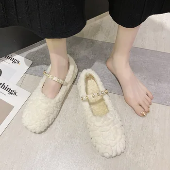 Decorateion Mocasini Perla de Blană Elegant coreean Pantofi pentru Femeie Încălțăminte Casual Adidas pentru Femei Mocasini Toamna Deget de la picior Pătrat All-Meci