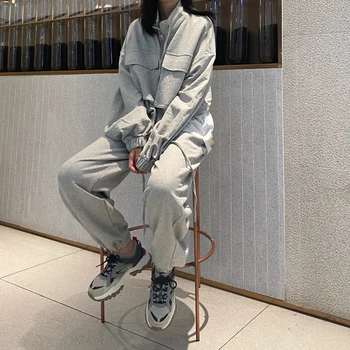 Harajuku Femei Cu Fermoar Frontală Pierde Tricoul Set De Doua Bucati Plus Dimensiune Casual Sprot Pantaloni Haine Treninguri