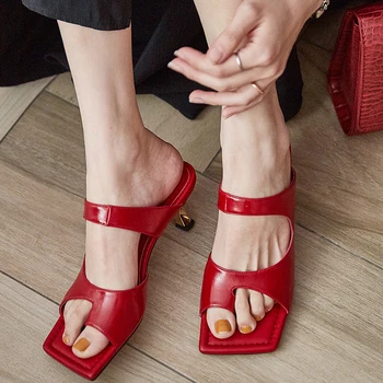 Kmeioo deget de la picior pătrat clip toe sandale slip pe toc subțire pentru femei pantofi de moda de vară nou stil pentru femei pantofi femei casual