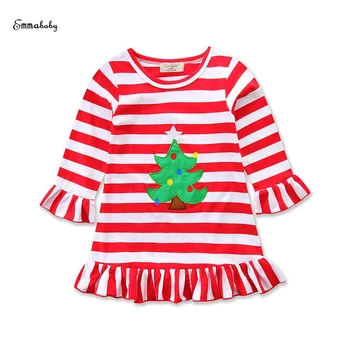 Emmababy De Crăciun Pentru Copii Copilul Fete Pentru Copii Cu Dungi Cu Maneci Lungi Cald Rochie Mini Haine Haine Culorile Roșu