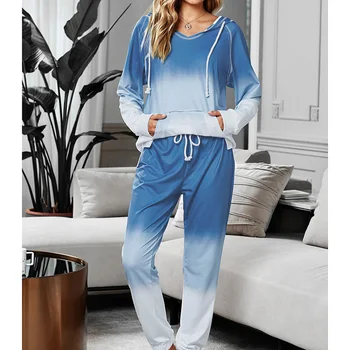 Femei Pijama Set de Servicii de Origine de Toamnă și de Iarnă Tie-dye Liber Maneca Lunga de Sus Pantaloni de Pijamale Costum NYZ Magazin