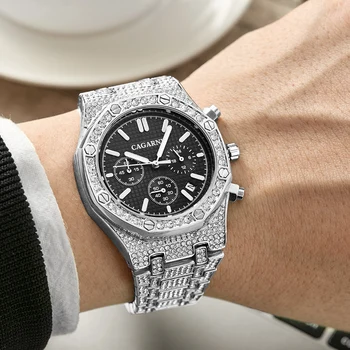 Brand de Top Bărbați Cuarț Ceas Cronograf de Lux de Moda Hip Hop Ceas cu Diamante Pentru Bărbați Impermeabil Albastru Oțel Ceas Relojes Hombre