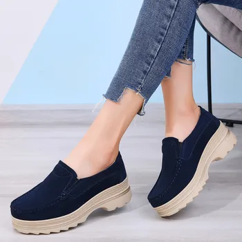 Din piele de Dimensiuni Mari Fund Gros Crescut Britanic de Agrement Respirabil Pantofi Casual Femei Nava-on Confortabile Pantofi pentru Femei