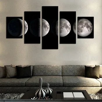5 Panoul de Perete de Arta Lună Imagine de Noapte Mare Pictura Peisaj pentru Living Modern Decor Acasă Panza Printuri Cadru/HX-076