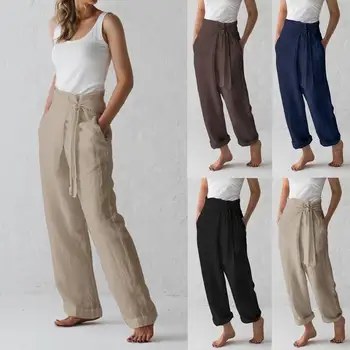 Femei Lenjerie de pat din Bumbac Solidă Talie Mare Pantaloni Casual Pantaloni în Primăvara și Toamna