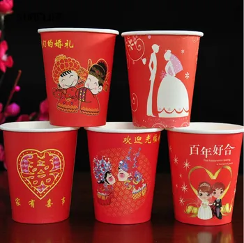100buc unica folosinta nunta, pahare de Nunta banchet cupa Chineză roșu nunta de hârtie de unică folosință cupa