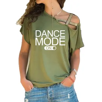 Modul de dans pe Scrisori de Imprimare tricou Femei din Bumbac Casual tricou Pentru Doamna Fata Neregulate Oblic Cruce Bandaj Top Tee Hipster Tumblr