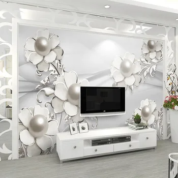 Moderne de Moda Tapet 3D Stereo Bijuterii Perla Flori Foto picturi Murale Living TV de Perete de Fundal Pânză Papel De Parede