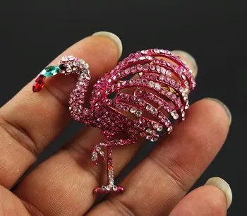 TianBo 2018 Bijuterii de Moda Pin Metal Plin de Cristal Roz Flamingo Brosa Brosa Vintage Animal Stras CZ Broșe Pentru Femei