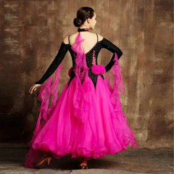 Oferta limitata aripi mari de flori spectacol de dans modern femeie rochie mâneci lungi vals tango concurs de Dans Costum