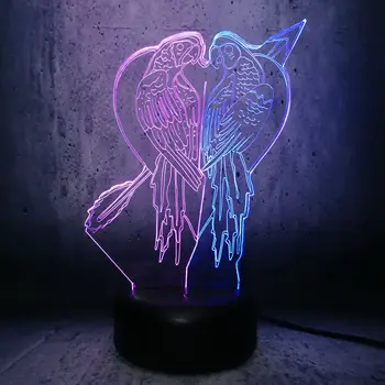 Lampă cu LED-uri O săgeată prin inimă 2bird sărut 3D lava se amestecă culoare dual USB touch bază 7color decor acasă forma de animale de lumină