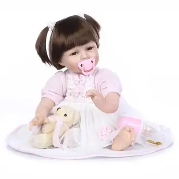 Nicery 20-22inch 50-55cm Bebe Renăscut Papusa Moale din Silicon Fată Băiat Jucărie Renăscut Baby Doll Cadou pentru Copii Roz Rochie Albă Peruca