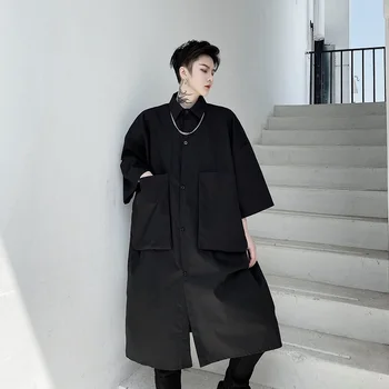 Vara Masculin Moda Retro Lung Rochie Stil Camasa Barbati Buzunar Mare Libertate Maneci Scurte Japonia Karajuku Streetwear Tricou