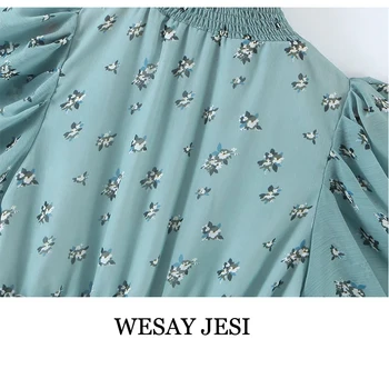 Bine ne luăm JESI Bluza Femei de Moda Valul de Primăvară Elegant Rotund Gât Florale Imprimare Lung mâneci Șifon Vrac se Potrivi Tricou Topuri
