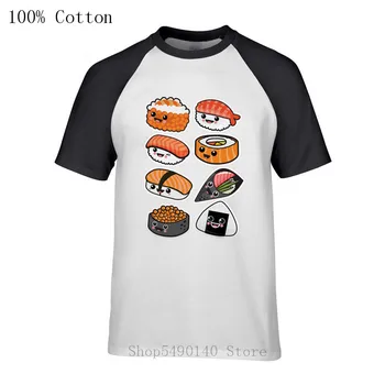Kawaii Familia Barbati Personalizate Mâneci Scurte T-Shirt din Bumbac Drăguț Manga Tricouri Nebun Sushi-ul cu Somon Îmbrățișare Tee Shirt de Imprimare Topuri Largi