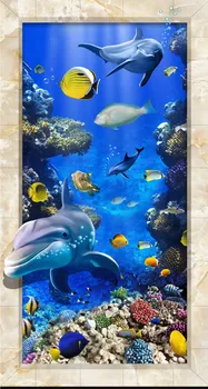 Transport gratuit 3D stereo marine world dolphin gresie pictura decorativa purta non-alunecare living parchet tapet mural