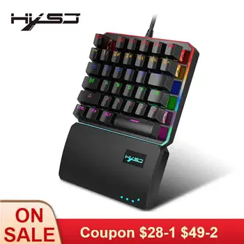 HXSJ V200 Tastatură 8 cu iluminare din spate Mod de Verde Axa 35Keys O Mână de Jocuri Mecanice Mini USB Cablu Tastatura pentru Gamer
