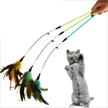 Pisica Pisoi Spirală Animal de casă Pisică Jucărie Colorate Pene Teaser Jucărie cu Clopoței Teasing Stick Produse pentru animale de Companie#
