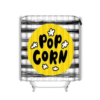 Baie Cortina Popcorn Eticheta Popping Semn Negru Galben Alb Logo-Ul De Decorare Baie Perdeaua De La Duș