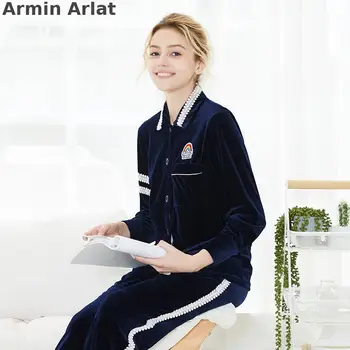 Armin Arlat Aur Catifea Pijamale Femei Maneca Lunga, Pijamale Seturi de Famale Sutumn/iarna Costum de Noapte, Pijamale Casual Acasă Set 2piece
