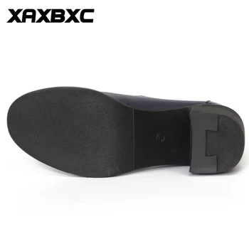 XAXBXC Stil Britanic Retro din Piele Pantofi Oxfords Tocuri inalte Femei Pantofi Albastru Superficial Toc Gros Handmade Casual Pantofi de damă