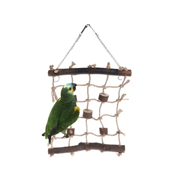 Agățat De Cânepă Lemn Pasăre Leagăn Scara Papagal Alpinism Net Cage Bird Joc De Sport Jucării