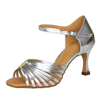 Nou Stil de 4,5-8,5 cm Inaltime Toc NE Dimensiune 4-11 Albastru Argintiu PU Făcut Confortabil Fete Femei latină Populară Pantofi de Dans JYG926