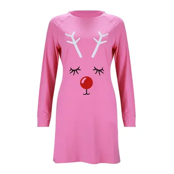 Femeile Crăciun Elan Scurt Rochie Mini Cu Maneci Lungi Pulover Casual Roz Jachete