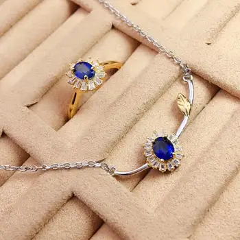Noul Design foarte Natural Sapphire set bijuterii Naturale Reale Sapphire 925 argint 1 buc pandantiv,inel 1 buc