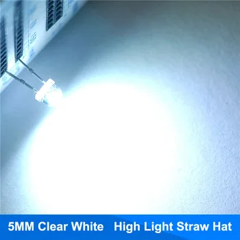 100buc 5mm Pălărie Albă de Paie cu Diode Emițătoare de Lumină Lampă cu LED-uri cu Unghi Larg de 5 mm 20mA Ultra Luminoase (Clear Lens) Componente Electronice