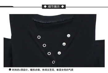 Toamna T-shirt Femei V-neck Negru Off-Butoane de umăr Subțire Elastic de Bumbac Topuri Tricou Bottom Maneca Lunga T98694