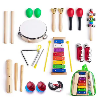 Instrumente muzicale pentru copii cu Sac de transport,12 în 1 Muzica de Percutie Set de Jucării pentru Copii cu Xilofon,Trupa Ritm,Tamburina,M