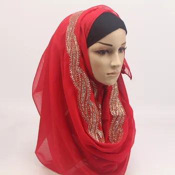 10 buc/lot de Vânzare la Cald Eșarfă Bubble Sifon Hijab Warp Eșarfe Pentru Femei Stralucitor Val de Aur Voaluri Musulman Eșarfă